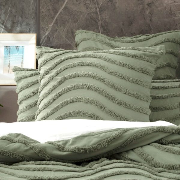 Wave SAGE 100% Cotton Chenille Vintage Quilt Cover Set by Cloud Linen Hot on Sale