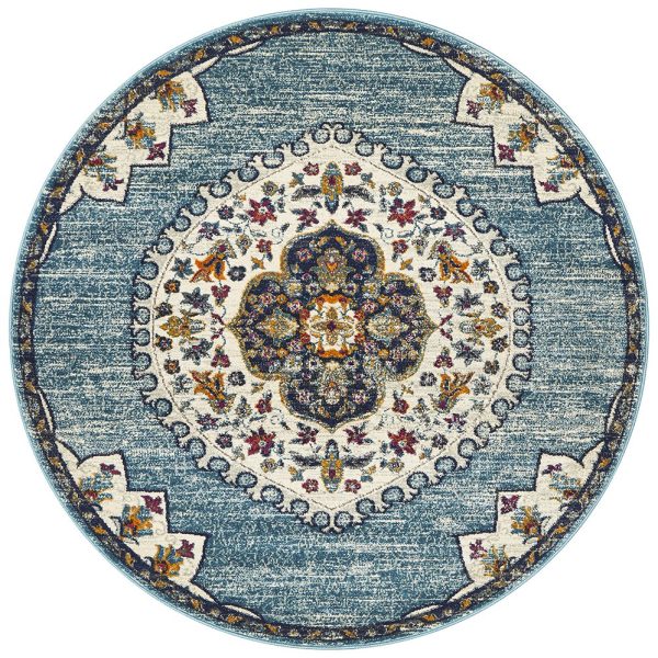 Babylon 202 Round Rug (Blue) by Rug Culture Fashion