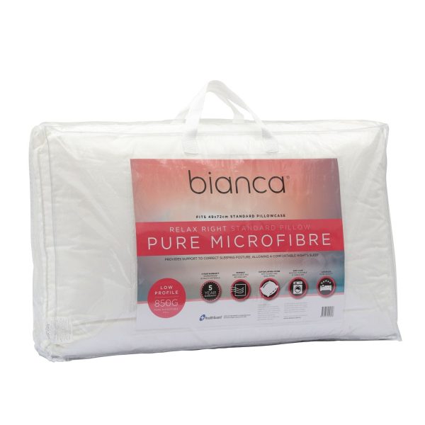 Relax Right 850gm Pure Microfibre Fill Low Profile Pillow by Bianca For Discount