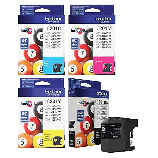 New Genuine Brother LC201 Black, Cyan, Magenta, Yellow Ink Cartridges Cheap