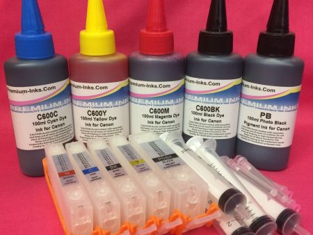 PGI-570BK CLI 571 BK C M Y REFILLABLE CARTRIDGES FOR CANON + 5x100ml PIGMENT DYE INK Online