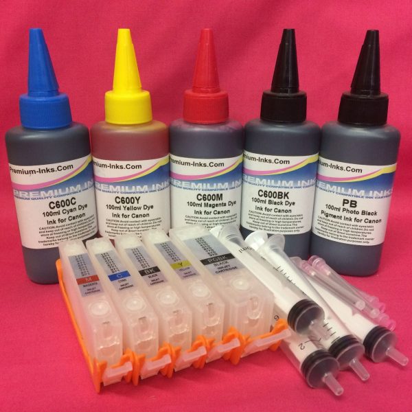 PGI-570BK CLI 571 BK C M Y REFILLABLE CARTRIDGES FOR CANON + 5x100ml PIGMENT DYE INK Online