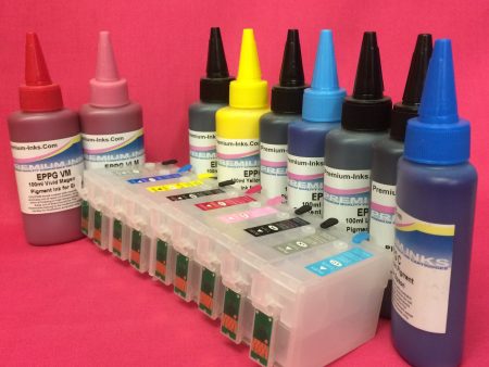 R3000 REFILLABLE CARTRIDGES + 900ml PIGMENT INK EPSON STYLUS PHOTO R3000 NON OEM For Sale