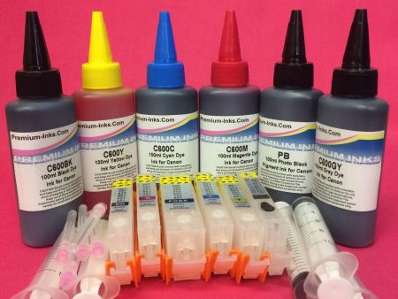 6 REFILLABLE CARTRIDGES FOR CANON + 6x100ml PIGMENT DYE INK PGI-550BK CLI 551 BK C M Y G Cheap