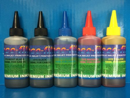 5X100ML ECO-FILL DYE PIGMENT REFILL INK FOR CANON PIXMA PRINTERS NON OEM For Sale