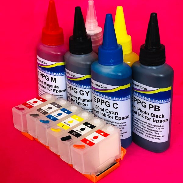 378 478 XL REFILLABLE CARTRIDGES + 600ML PIGMENT INK Epson Expression Premium XP 15000 Non OEM For Cheap