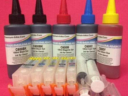 5 REFILLABLE CARTRIDGES FOR CANON + 5x100ml PIGMENT DYE INK PGI-550BK CLI 551 BK C M Y on Sale