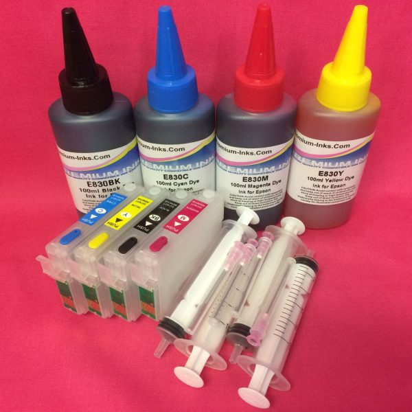 T1281-4 REFILLABLE CARTRIDGES + 4X100ML REFILL INK EPSON S22 SX225W ETC. Non OEM For Sale