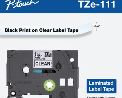 Genuine Brother TZe-111 Labelling Tape Cassette – Black on Clear, 6mm wide Fashion