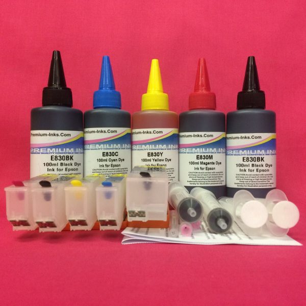 26 SERIES REFILLABLE CARTRIDGES + 5X100ML DYE INK TO REPLACE EPSON T2621 T2631 T2632 T2633 T2634 Discount