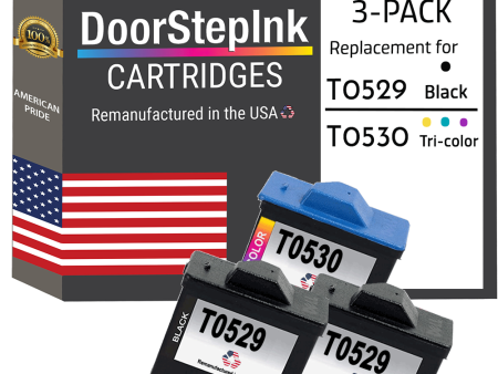 DoorStepInk Brand for Dell Series 1 T0529 2 Black   T0530 1 Color Remanufactured in the USA Ink Cartridges 3-Pack Discount