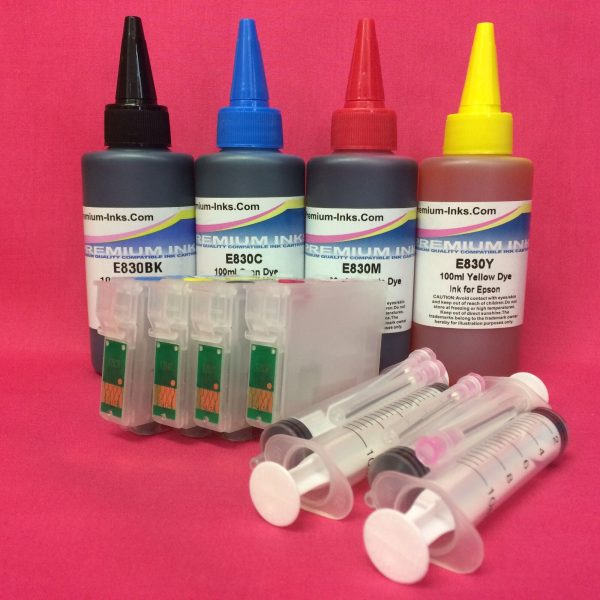 T1281-4 REFILLABLE CARTRIDGES + 4X100ML REFILL INK EPSON S22 SX225W ETC. Non OEM For Sale