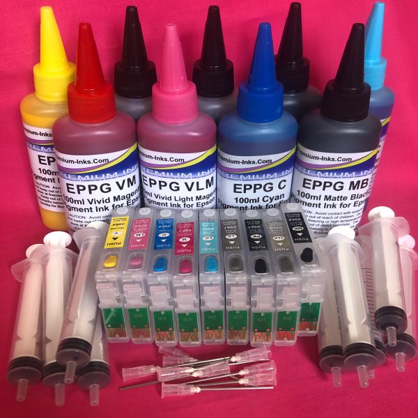 R2880 REFILLABLE CARTRIDGES + 900ml PIGMENT INK EPSON STYLUS PHOTO R2880 NON OEM Cheap