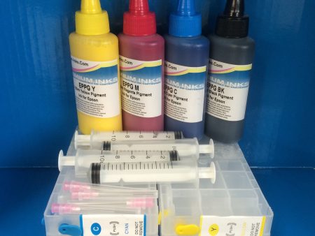 T7011-4 REFILLABLE CARTRIDGES + 4X100ML PIGMENT INK TO REPLACE EPSON WORKFORCE T7011 T7012 T7013 T7014 Non OEM Online now