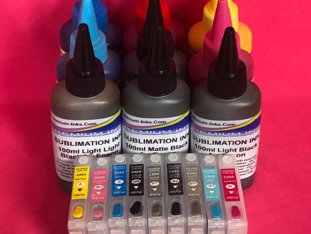 8x100ml Sublimation Ink + Refillable Cartridges for Epson Stylus Photo R2880 Non-OEM Fashion