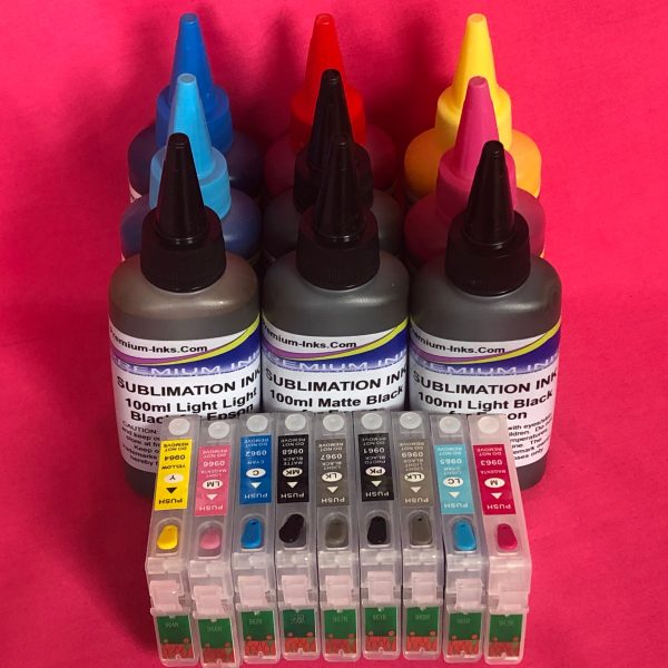 8x100ml Sublimation Ink + Refillable Cartridges for Epson Stylus Photo R2880 Non-OEM Fashion