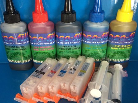 ECOFILL Pigment Dye Ink REFILLABLE CARTRIDGES Replace Canon PGI-570 CLI-571 BK C M Y Discount