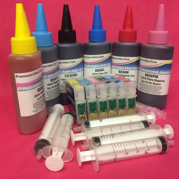 T0801-6 REFILLABLE EMPTY CARTRIDGES +600ml DYE INK TO REPLACE EPSON T0801-6 Non OEM Supply