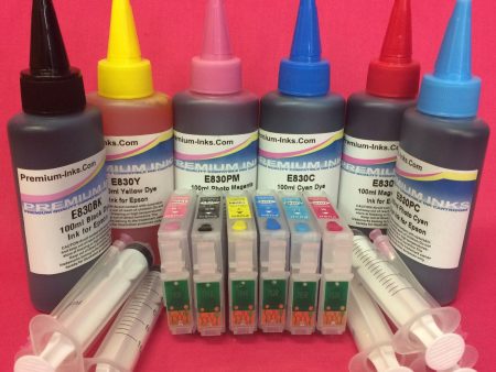 T0791-6 REFILLABLE CARTRIDGES + 600ML INK FOR EPSON STYLUS PHOTO R1400 R1500W Non OEM Cheap