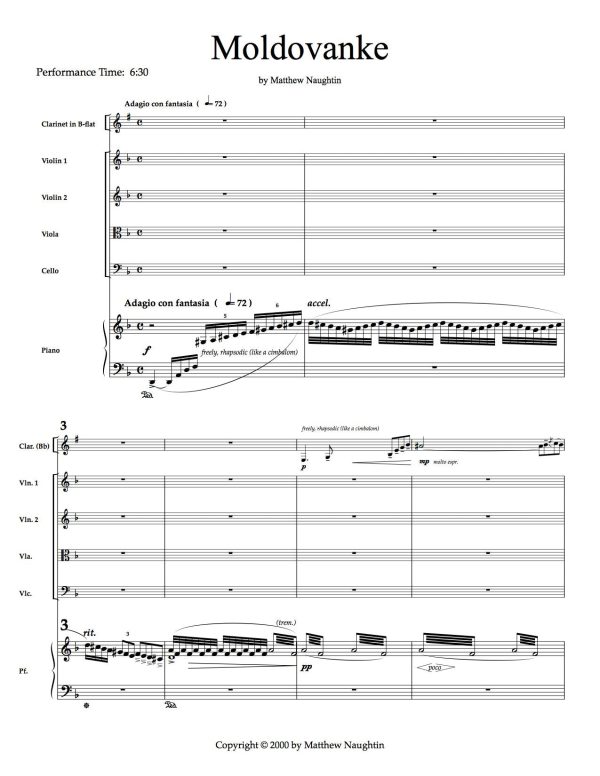 Moldovanke  for Clarinet, String Quartet & Piano (traditional Ukranian) Online now