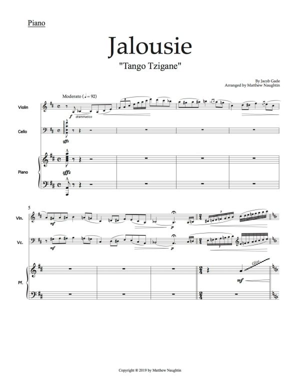 Jalousie  Tango (Jacob Gade) for Piano Trio Online now