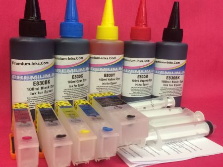 26 SERIES REFILLABLE CARTRIDGES + 5X100ML DYE INK TO REPLACE EPSON T2621 T2631 T2632 T2633 T2634 Discount