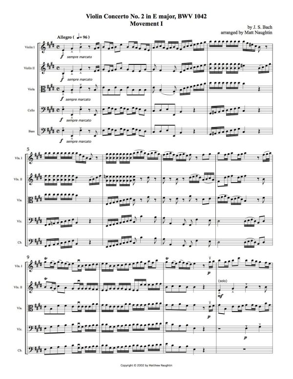 Violin Concerto No. 2 in E major, BWV 1042, First Movement (J. S. Bach) Online Hot Sale