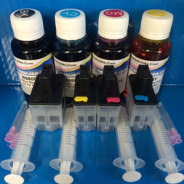 4 REFILLABLE CARTRIDGES + 400ML INK TO REPLACE BROTHER LC900 Non OEM For Sale